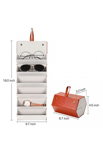 MEGREZ Boîte de rangement pliable à 6 emplacements pour lunettes de soleil - En cuir - Pour voyage - Pour femme - Rouge et ma