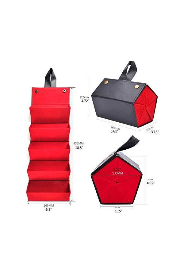 BECCYYLY Étui à Lunettes 5 Grille PU Noir Doublure extérieure Rouge intérieur Pliable Lunettes Cadre Lunettes de Soleil boîte
