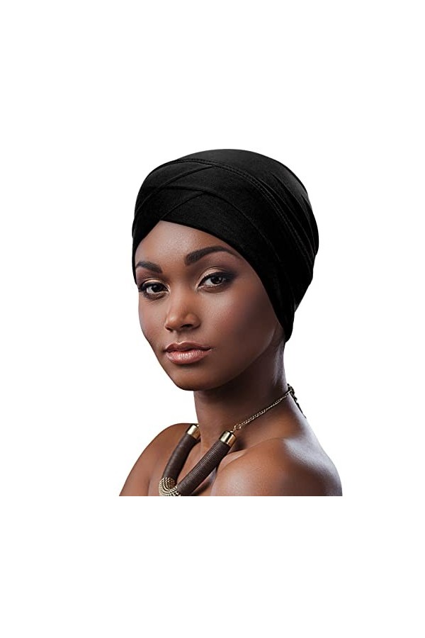 Xiangmall Chapeau de Chimio Slouchy Beanie Hat Turban Cheveux Musulmane Bonnet de Sommeil pour Cancer Perte de Cheveux Noir 