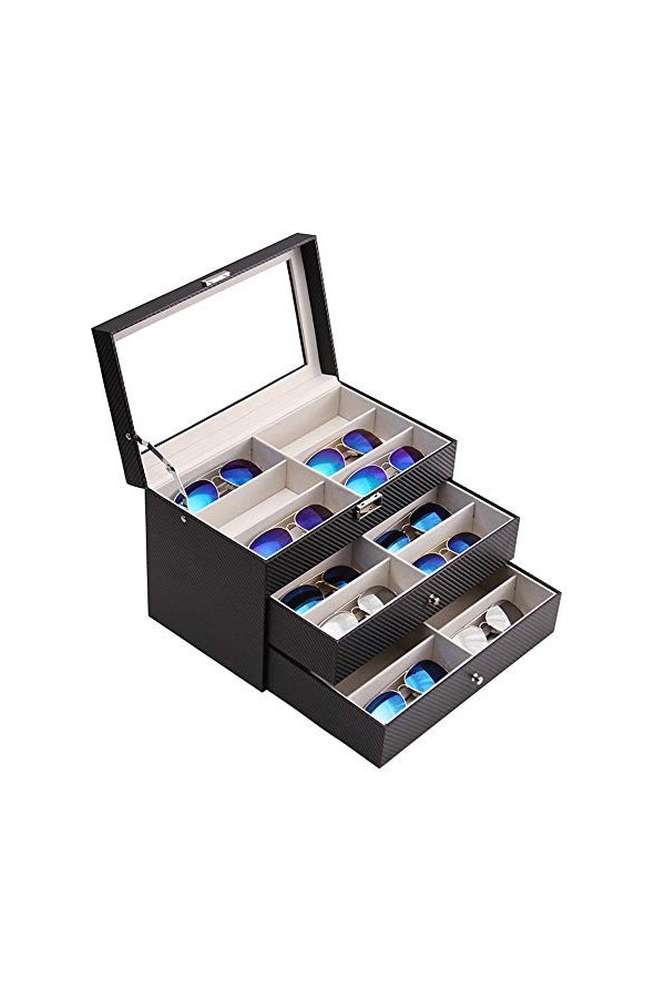 JTRHD Boîte de Rangement pour Lunettes Couleur en Cuir 18 Verres de réseau Boîte de Rangement Boîte de Soleil Sunglasses pour