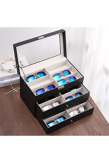 JTRHD Boîte de Rangement pour Lunettes Couleur en Cuir 18 Verres de réseau Boîte de Rangement Boîte de Soleil Sunglasses pour