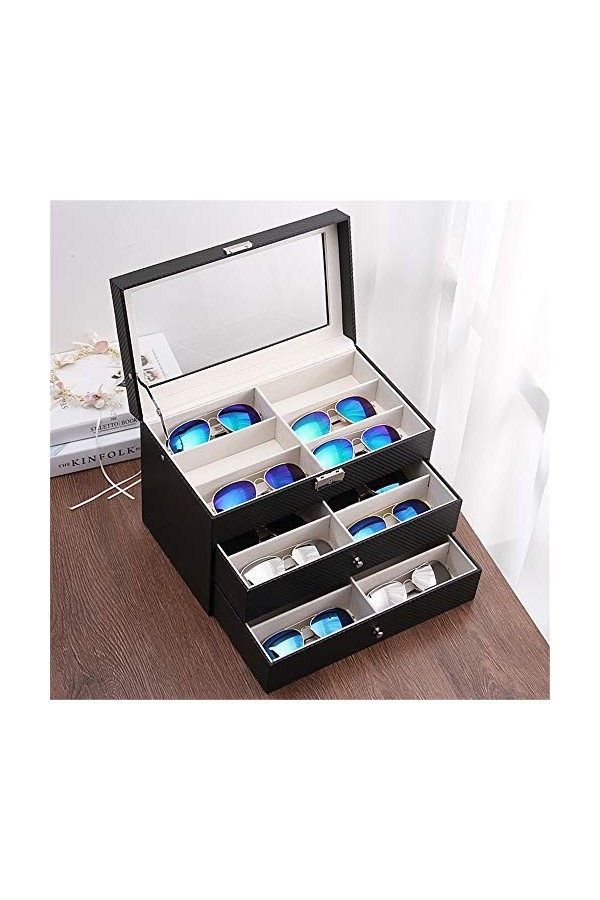 JTRHD Boîte de Rangement pour Lunettes Couleur en Cuir 18 Verres de réseau Boîte de Rangement Boîte de Soleil Sunglasses pour