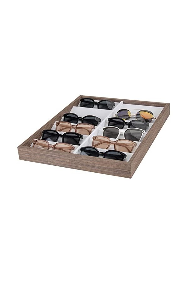 Femmes Hommes Organisateur de Lunettes de Soleil, Classic Vintage Wooden Stackable 12 Slots Sunglasses Display Tray Glasses H