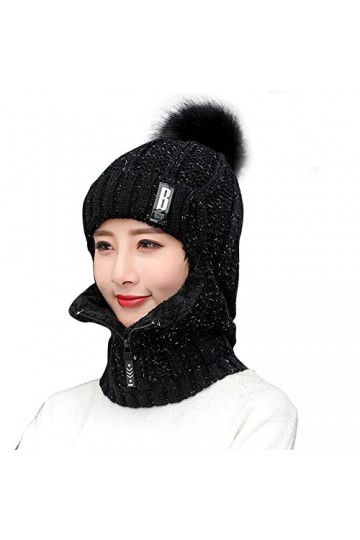 Surakey Bonnet Femme Hiver Bonnet Balaclava en Tricot avec Cache-Cou,Cagoules Femme Polaire Balaclava Chapeau, Masque de Ski 