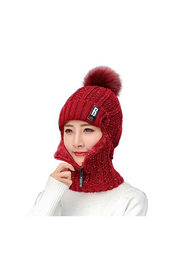 Surakey Bonnet Femme Hiver Bonnet Balaclava en Tricot avec Cache-Cou,Cagoules Femme Polaire Balaclava Chapeau, Masque de Ski 