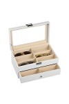 Femmes Hommes Organisateur de Lunettes de Soleil, Blanc en cuir PU doubles couches 12 Machines à sous Lunettes Box Holder Eff