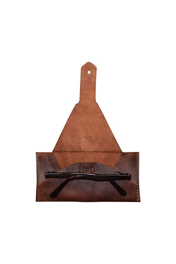 Hide & Drink, Étui de protection en cuir pour lunettes de soleil - Fait main - Marron bourbon, marron, Small