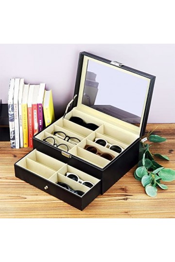 LNCHJUN Vitrine de Lunettes de Soleil Verres à Double Couche de Grande capacité Verres de Rangement Boîte de Soleil Sunglasse