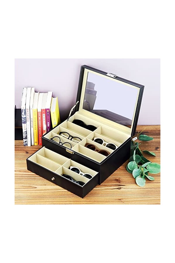 LNCHJUN Vitrine de Lunettes de Soleil Verres à Double Couche de Grande capacité Verres de Rangement Boîte de Soleil Sunglasse
