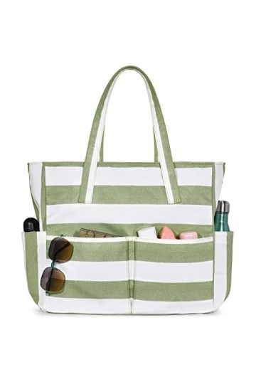 oscaurt Sacs de plage pour femmes, sac de plage imperméable avec 9 poches, grand sac fourre-tout avec fermeture éclair, essen