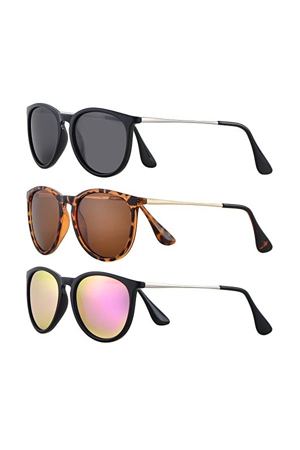 Ulknyss Lunette de soleil femme polarisées Lunettes de soleil ronde Rétro Vintage pour Conduite Voyager la Protection UV400