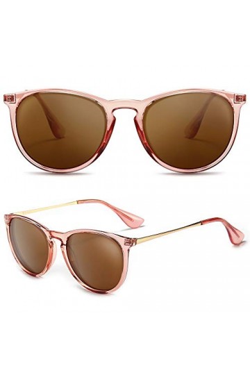 SUNGAIT Lunettes de Soleil Rondes Vintage pour Femmes Fille Classique Retro Designer Style Cadre Ambre Fini Mat / Brown Gr