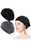 2 Pièces Bonnet de Nuit, XCOZU Élastique Slouch Beanie Bonnet Coton Femme Homme, Unisexe Bonnet Jersey Satin Bonnet Slouchy p