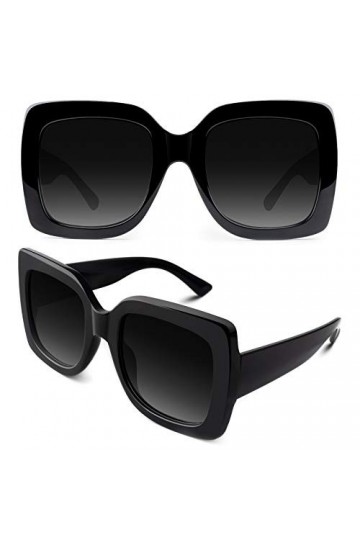 GQUEEN Lunettes de Soleil Femme Surdimensionnées UV400 à la Mode et Lunette de Soleil Classique Grand Cadre