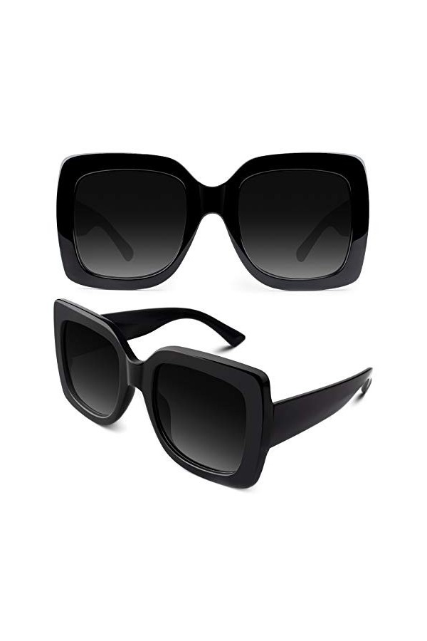 GQUEEN Lunettes de Soleil Femme Surdimensionnées UV400 à la Mode et Lunette de Soleil Classique Grand Cadre