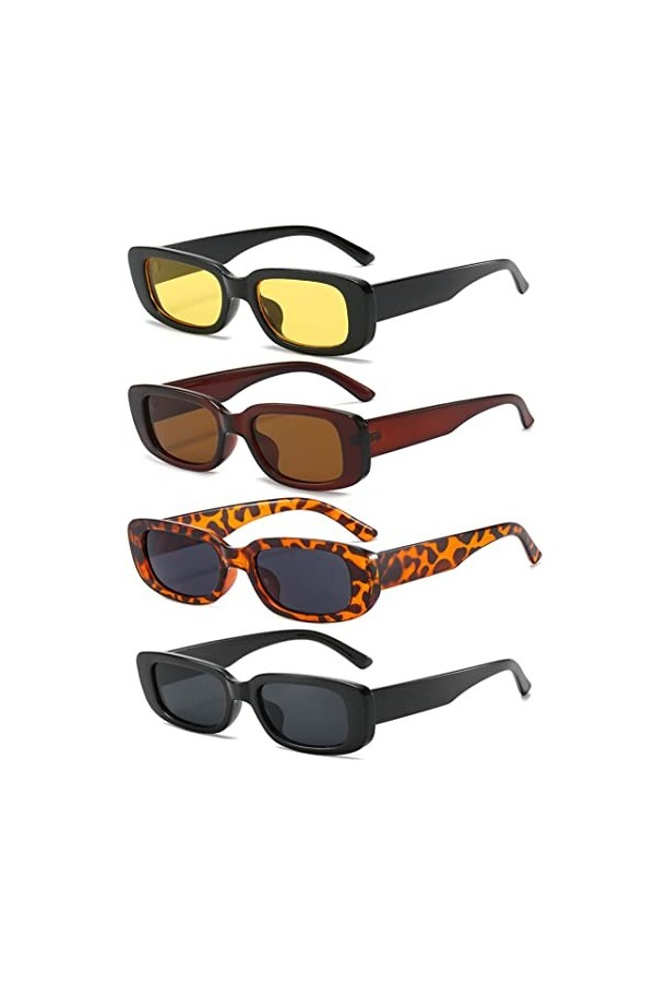 Unning Lunettes de soleil Femme Rectangulaires Vintage Rétro Mode Lunettes de soleil Pour Femmes