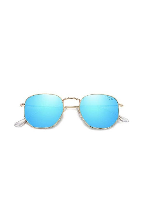 SOJOS Lunettes de Soleil Moderne Géométrique Métal Temples Minces Polarisé Lentille Plate Hexagonal pour Femmes et Hommes SJ1