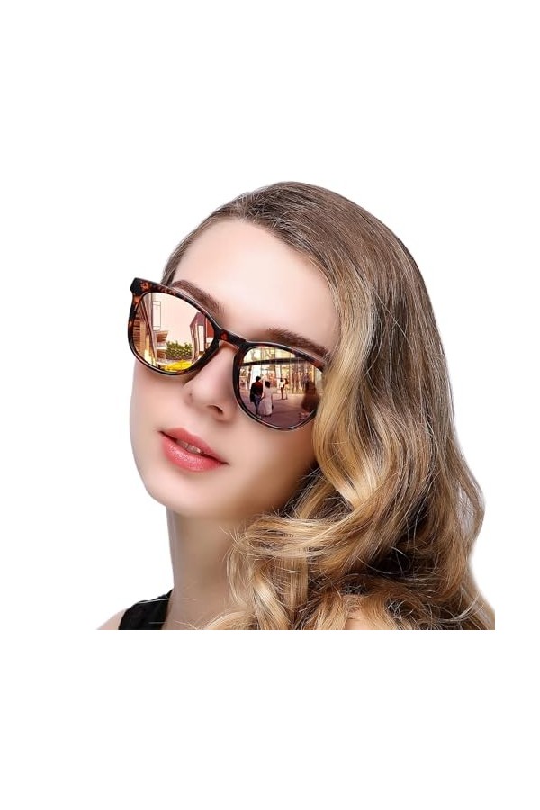 KANASTAL Lunettes de Soleil Polarisées pour Femme Mode 100% Protection UV400 Lunettes de Soleil Femmes Rond Oeil de Chat Uniq