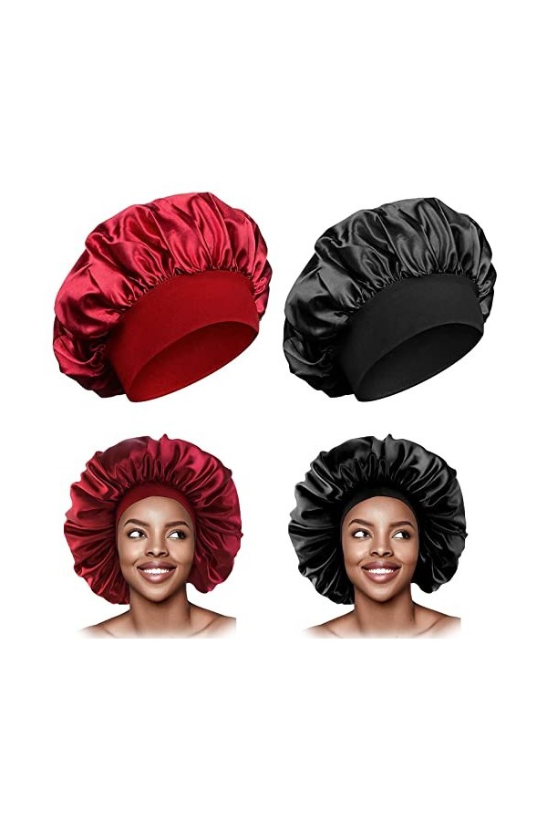 Satin Bonnet, Bonnet de Nuit en Satin pour Femme, Bonnet de Sommeil en Soie, Bonnet de Nuit Bonnet, 2 pièces réglables en Soi