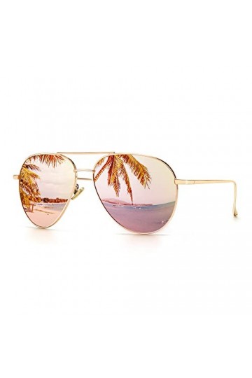 SUNGAIT Lunettes de Soleil Surdimensionnées Légères pour Femmes Lentille Polarisée Miroir Ronde Or clair Cadre/Mirror Rosa Le