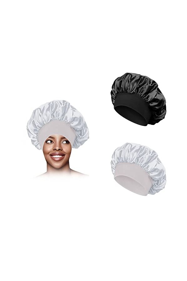 Satin Bonnet, Bonnet de Nuit en Satin pour Femme, Bonnet de Sommeil en Soie, Bonnet de Nuit Bonnet, 2 pièces réglables en Soi