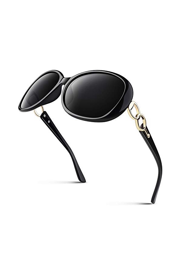 Sunier Lunettes de Soleil Femme Polarisées Grand Cadre Designer surdimensionné Protection UV400