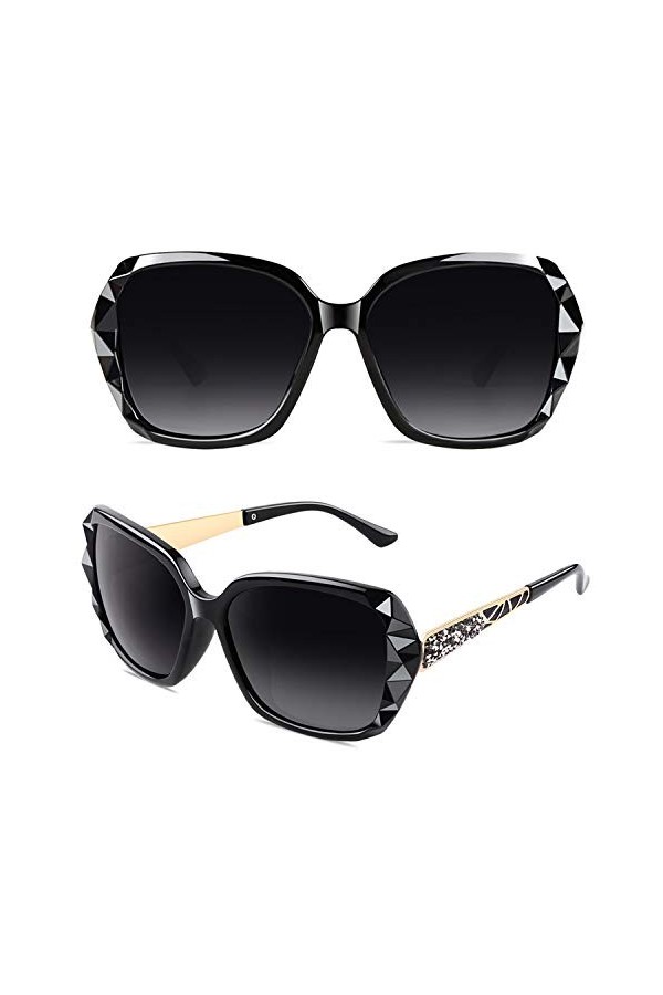 Sunier Lunettes de Soleil Femme Polarisées Grand Cadre Designer surdimensionné Protection UV400