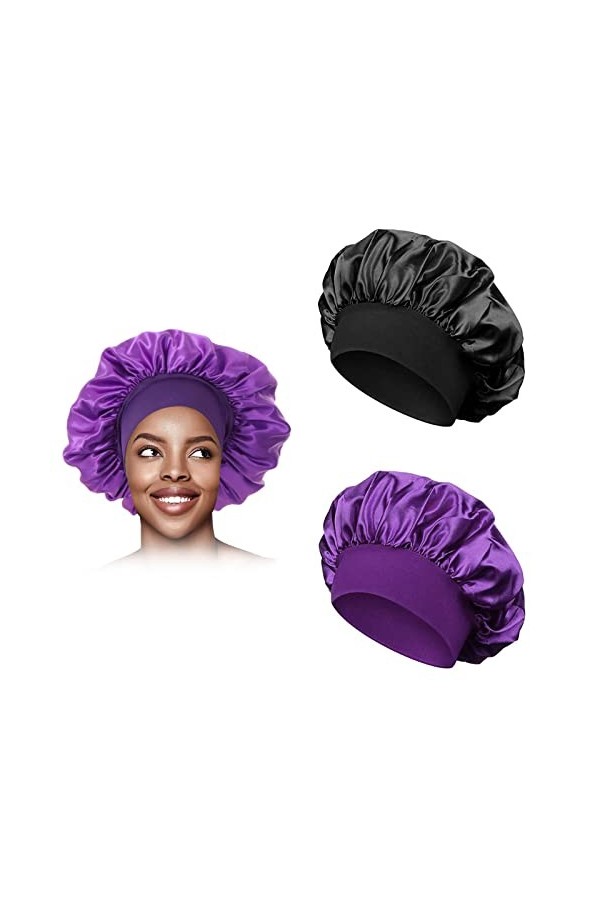 Satin Bonnet, Bonnet de Nuit en Satin pour Femme, Bonnet de Sommeil en Soie, Bonnet de Nuit Bonnet, 2 pièces réglables en Soi