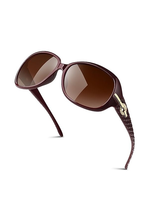 GQUEEN Lunettes de Soleil Femme Polarisée Surdimensionnées Protection UV400 Mode et Lunette de Soleil Classique Grand