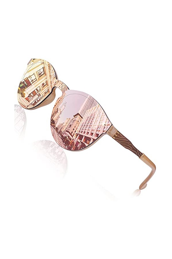 GQUEEN Lunettes de Soleil Femme Rétro Miroir Classique Ronde Bouclier de Sans Jante Lens Protection UV Vintage Lunettes,Rose 