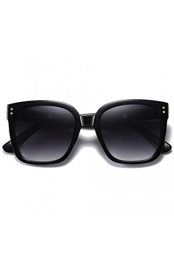 H HELMUT JUST Lunette de Soleil pour Femme de Forme Grand Carré avec Verres Polarisées pas Cher Noir