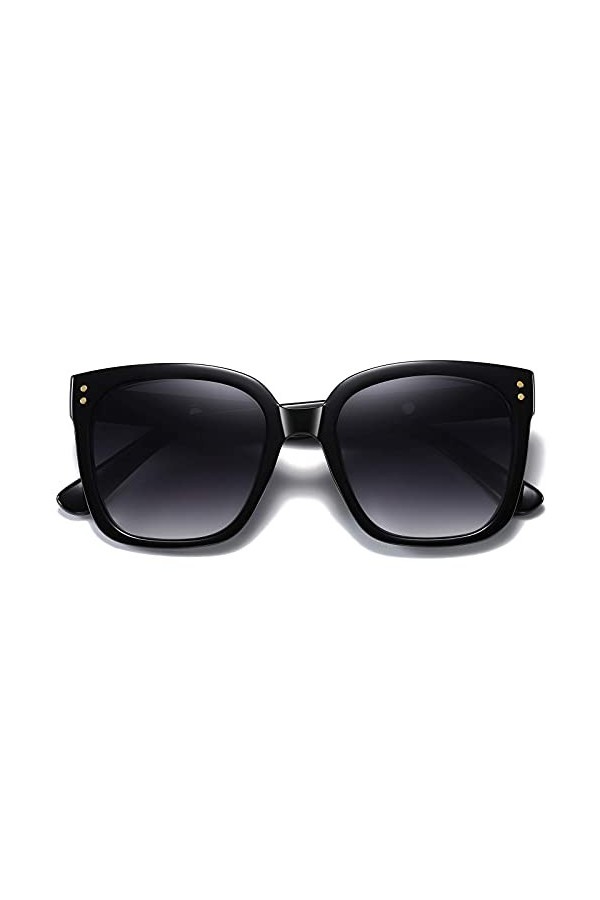 H HELMUT JUST Lunette de Soleil pour Femme de Forme Grand Carré avec Verres Polarisées pas Cher Noir