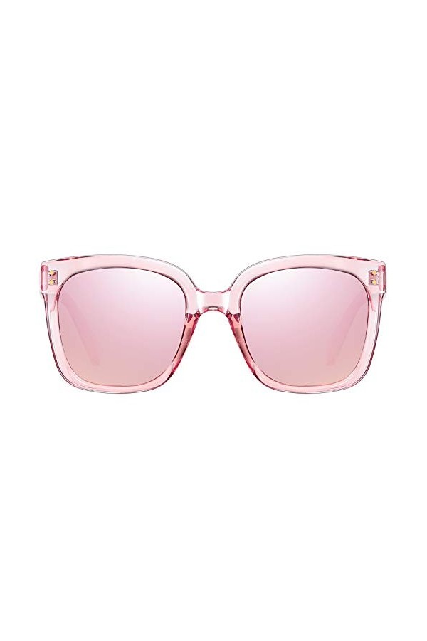 H HELMUT JUST Lunette de Soleil pour Femme de Forme Grand Carré avec Verres Polarisées pas Cher Noir