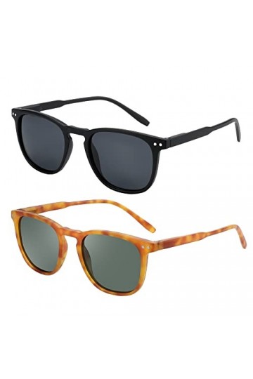 ZENOTTIC 2 Paires Lunettes de Soleil Polarisées pour Femmes Hommes Rétro Vintage Rond Carré 100% Anti UV400