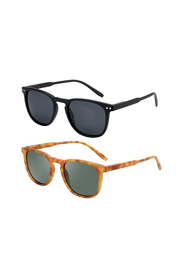 ZENOTTIC 2 Paires Lunettes de Soleil Polarisées pour Femmes Hommes Rétro Vintage Rond Carré 100% Anti UV400