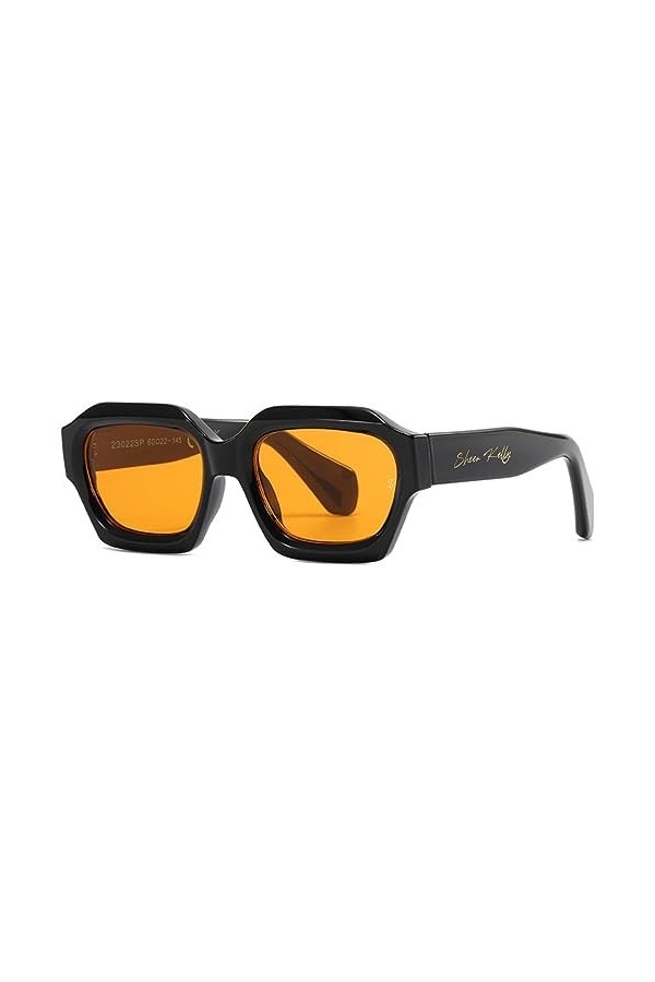 SHEEN KELLY Lunettes de soleil homme femme à La Rétro Mode Épais Hexagone cadre orange 80s Lunettes