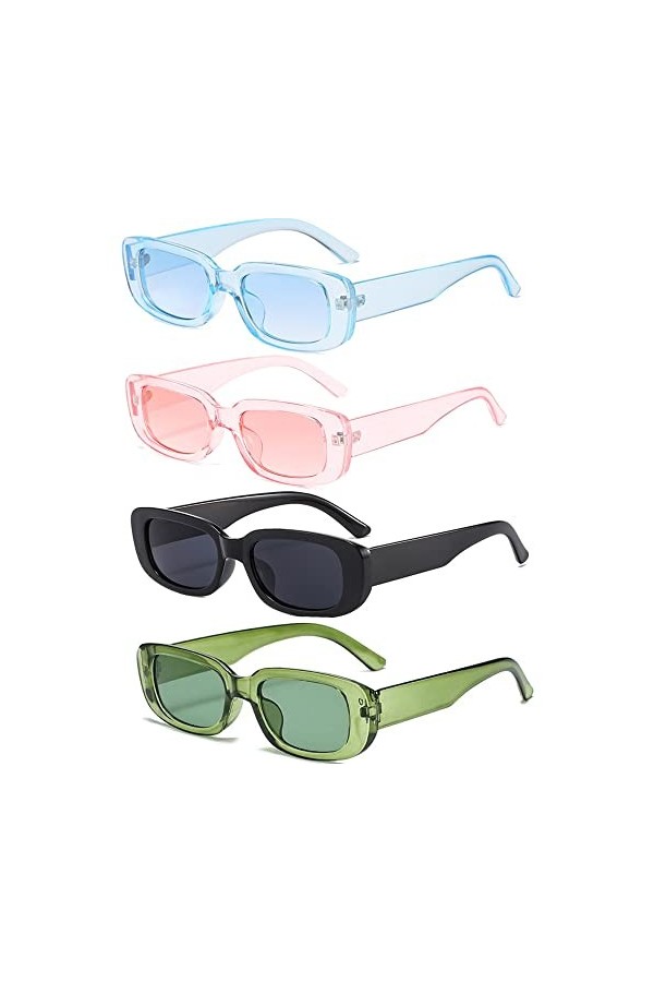 FSMILING Lot De 4 Lunettes De Soleil Rectangulaires Pour Femmes Rétro Petites Lunette De Soleil Vintage Lunettes De Soleil à 