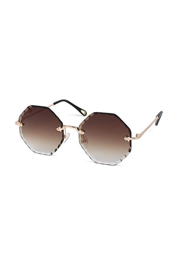 styleBREAKER Lunettes de soleil rondes pour dames sans monture avec verres teintés taille diamant, branches en relief, verres