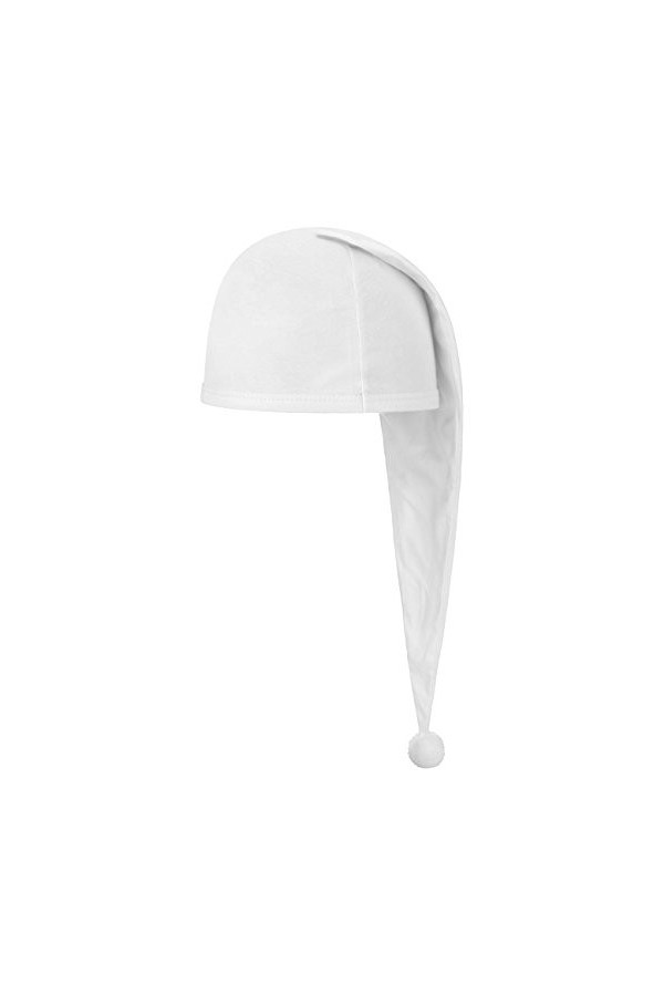 Lipodo Bonnet de Couchage Blanc de 56 cm de Long - Hommes et Femmes - Bonnet de Nuit en Coton - Chapeau Pompom - Taille Uni