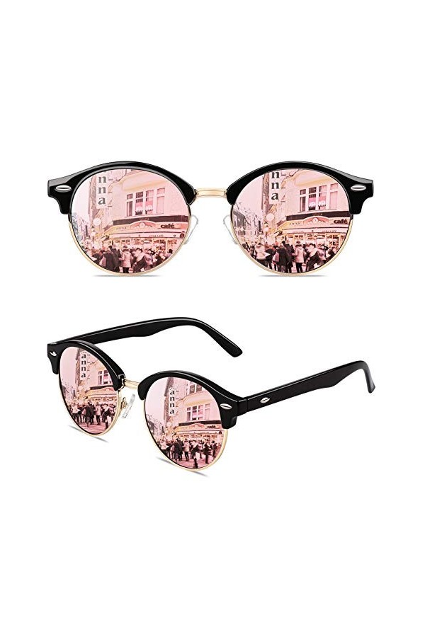 GQUEEN Lunettes de Soleil Femme Rétro Classique Ronde Polarisées Demi-Cerclées Vouge Protection UV GQ51