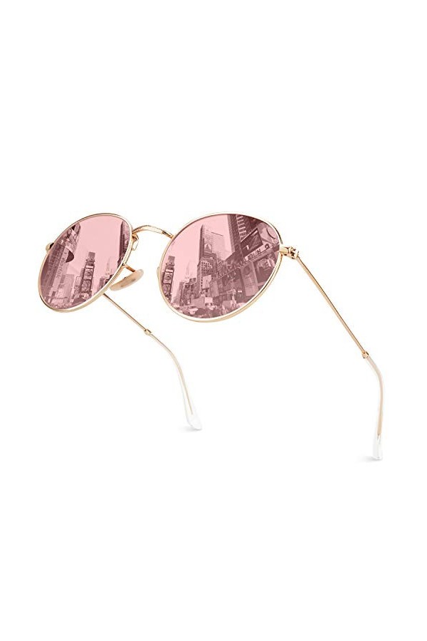 GQUEEN Lunettes de Soleil Femme Polarisées Lunettes Rondes Miroir Ronde Rétro Vintage Homme Métal Cadre pour Unisexe Avec UV4