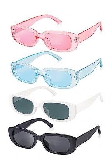 Becellen 4 Pièces Lunettes de Soleil Vintage, Mode Rectangulaire Coloré Lunettes de Soleil Protection UV 400 Pour Femme Homme