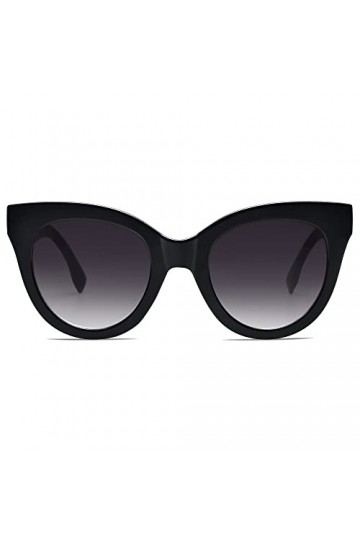 SOJOS Lunettes De Soleil Rétro Vintage Œil de chat Oversize Femmes Designer Lunettes HOLIDAY SJ2074 Avec Monture Noir/Verre G