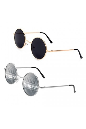GQUEEN Lunettes de Soleil Homme et Femme Polarisées Classiques Ronde Rétro Vintage Métal Cadre Lennon Unisexe Avec Protection