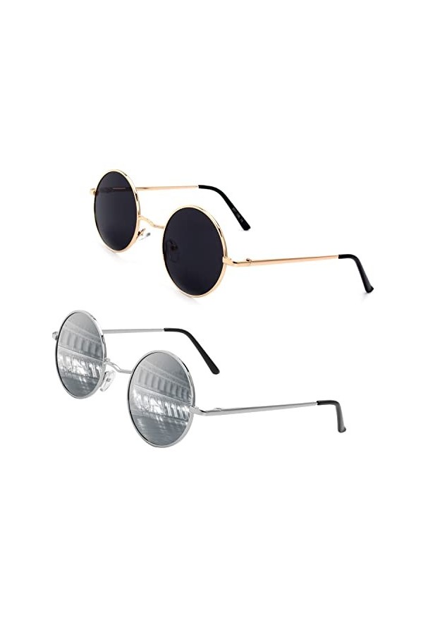GQUEEN Lunettes de Soleil Homme et Femme Polarisées Classiques Ronde Rétro Vintage Métal Cadre Lennon Unisexe Avec Protection