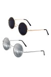 GQUEEN Lunettes de Soleil Homme et Femme Polarisées Classiques Ronde Rétro Vintage Métal Cadre Lennon Unisexe Avec Protection