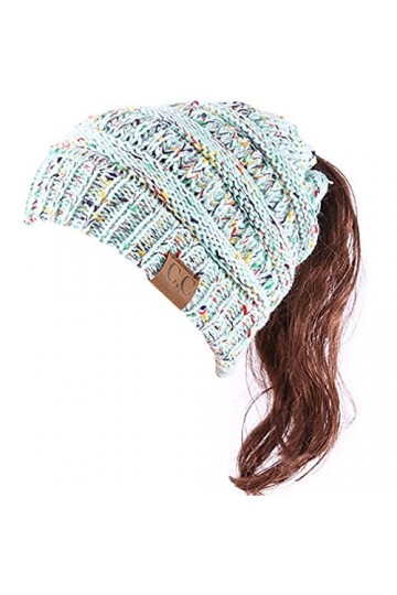 DURINM Femme Bonnet Queue Messy Chignon Chapeaux Bonnet Femme Bonnet dhiver avec Trou Chapeaux de Queue de Cheval Bonnet tri
