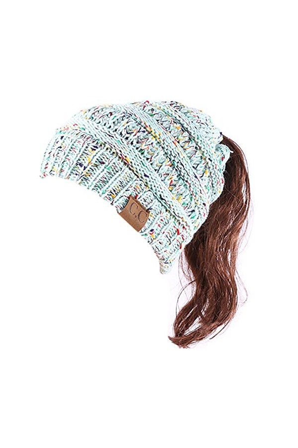 DURINM Femme Bonnet Queue Messy Chignon Chapeaux Bonnet Femme Bonnet dhiver avec Trou Chapeaux de Queue de Cheval Bonnet tri