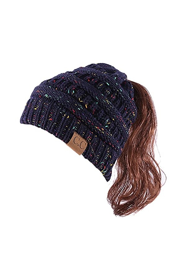DURINM Femme Bonnet Queue Messy Chignon Chapeaux Bonnet Femme Bonnet dhiver avec Trou Chapeaux de Queue de Cheval Bonnet tri