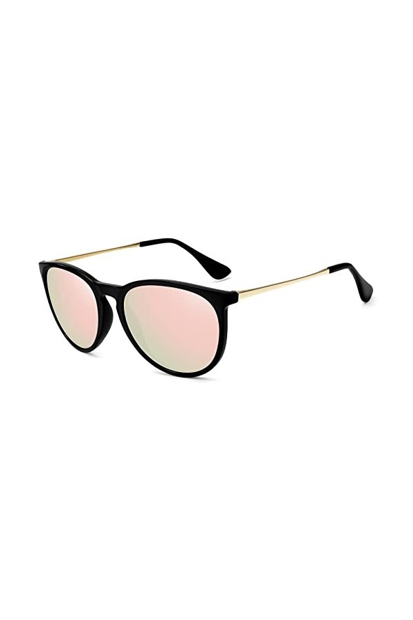 WOWSUN Lunettes de soleil polarisées pour femme vintage rétro avec verres miroir Or-Rose 